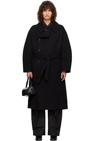 LEMAIRE: Black Asymmetrical Bathrobe Coat | SSENSE LEMAIRE: Black Asymmetrical Bathrobe Coat | SSENSE