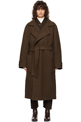 Brown Wrap Coat by LEMAIRE on Sale Brown Wrap Coat by LEMAIRE on Sale