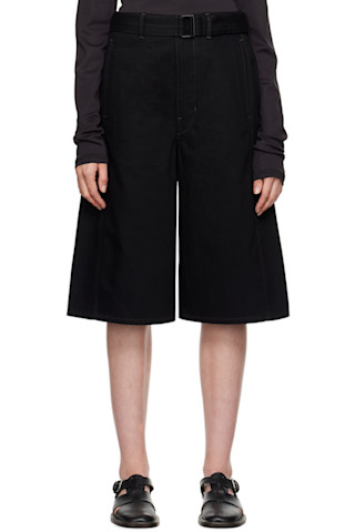 LEMAIRE: Black Twisted Belted Denim Shorts | SSENSE LEMAIRE: Black Twisted Belted Denim Shorts | SSENSE