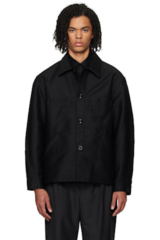 LEMAIRE: ブラック ツイストスリーブ ワークジャケット | SSENSE LEMAIRE: ブラック ツイストスリーブ ワークジャケット | SSENSE