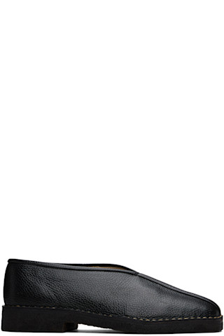 LEMAIRE piped crepe slippers blackルメール LEMAIRE: Black Piped Crepe Slippers | SSENSE