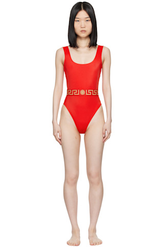 Versace 2号 グレカ ボーダー ワンピース 水着 ヴェルサーチ Versace Underwearのブラック グレカ ボーダー ワンピース