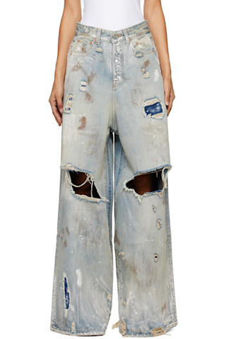 【関税込み】VETEMENTS ブルー Trashed Big Shape ジーンズ 242669F069001_1.jpg