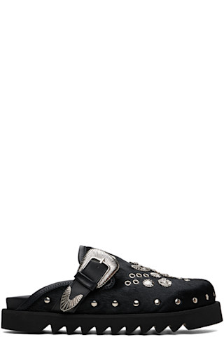 Toga Virilis: SSENSE Exclusive Black Eyelet Metal Sabot Slip-On 