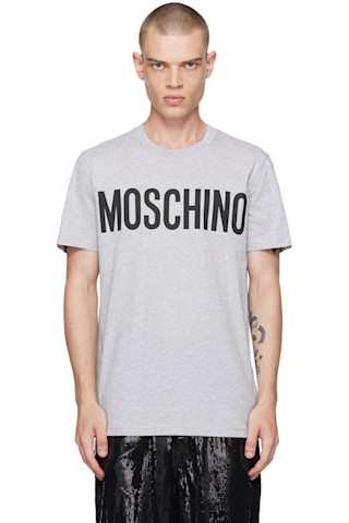 【送料&関税込】Moschino Logo Detailed Crewneck T-shirt Gray Bonded Logo T-Shirt by Moschino on Sale