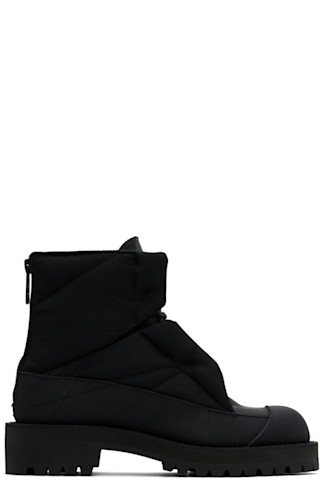Black Short Padded Boots by Y's on Sale Black Short Padded Boots by Y's on Sale