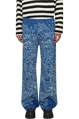 パンツ MURDERLICENSENewspaperDesign BlueDenim Blue Laser Etched Map Jeans by Robyn Lynch on Sale