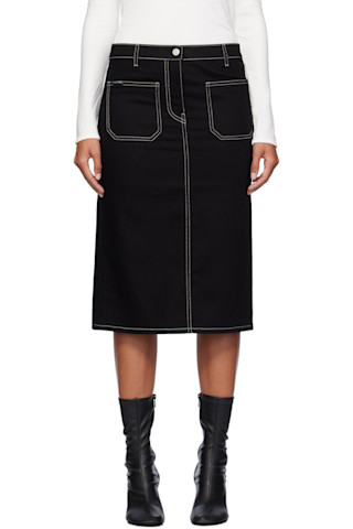【COURREGES】DENIM SKIRT (関税込み) Black 2-Pocket Topstitched Denim Midi Skirt by Courrèges on Sale