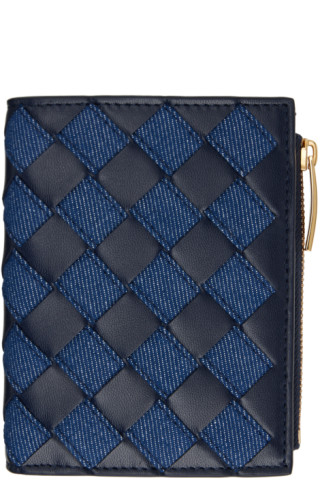 【BOTTEGA VENETA】ネイビー スモール Intrecciato 二つ折り財布 Bottega Veneta: ネイビー スモール Intrecciato 二つ折り財布