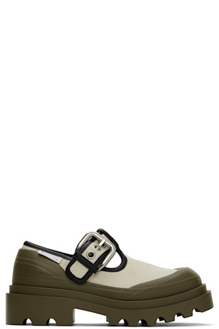 Bottega Veneta: ベージュ＆カーキ Trek メリージェーン クロッグ