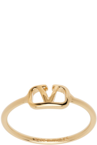 【関税込み】Valentino Garavani ゴールド VLogo リング Valentino Garavani: Gold VLogo Ring | SSENSE