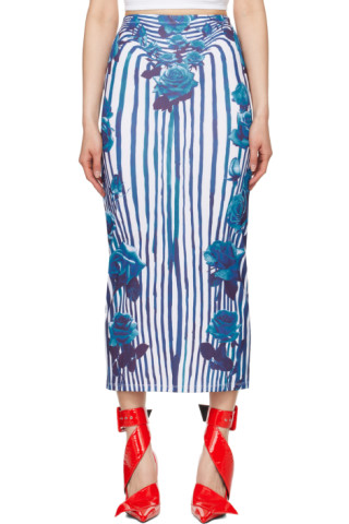 ワンピース JEAN PAUL GAULTIER Women Mid Skirts 25PRO366T576 595601 NAVY White & Blue Flower Body Morphing Maxi Skirt by Jean Paul