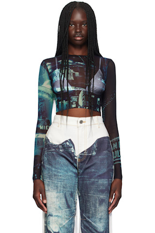 Jean Paul Gaultierのブルー The Pigalle Crop 長袖トップスが