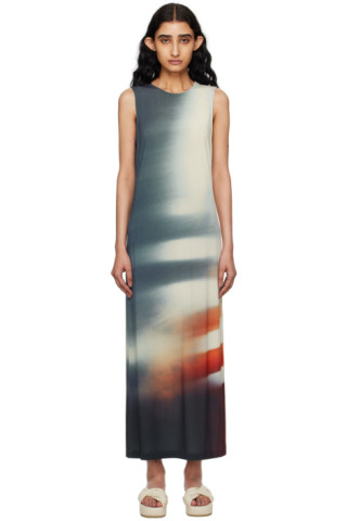 Beige & Navy Light Leak Maxi Dress by ISSEY MIYAKE on Sale