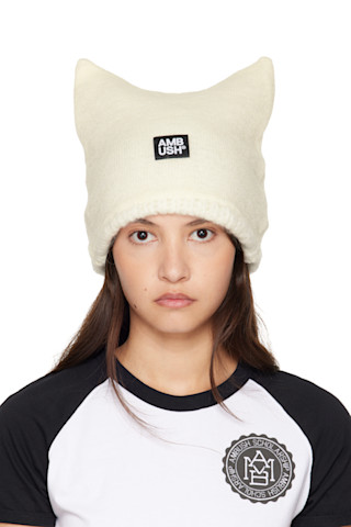 SSENSE Exclusive Off-White Rave Beanie by AMBUSH on Sale SSENSE Exclusive Off-White Rave Beanie by AMBUSH on Sale