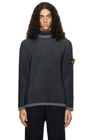 Gray Ribbed Rollneck Knit Turtleneck by Stone Island on Sale
