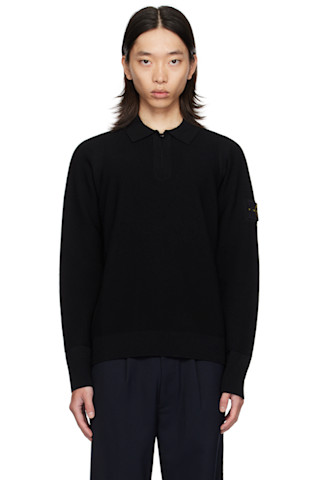 Stone Islandのブラック ハーフジップ ニットポロシャツがセール中 Stone Islandのブラック ハーフジップ ニットポロシャツがセール中