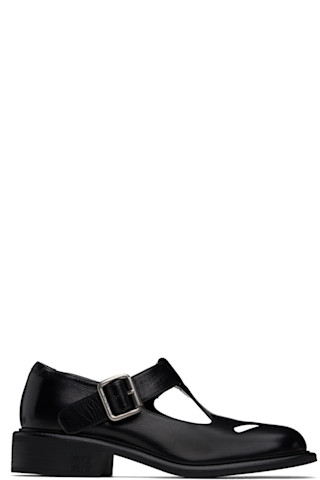 Miu Miu: Black Leather T-Bar Oxfords | SSENSE Canada