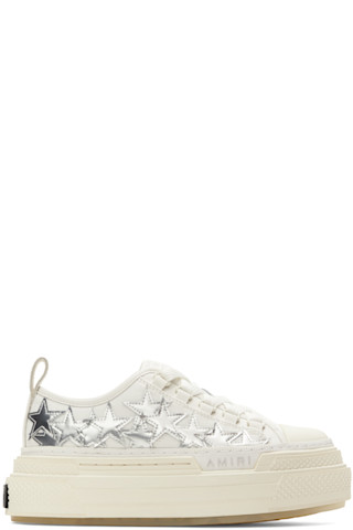◆AMIRI◆メタリック Stars Court プラットフォーム スニーカー AMIRIのホワイト&シルバー メタリック Stars Court