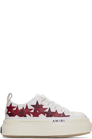 White & Burgundy Platform Stars Court Low Sneakers by AMIRI White & Burgundy Platform Stars Court Low Sneakers by AMIRI