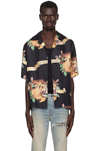 【関税込み】AMIRI ブラック Credits ボウリングシャツ AMIRIのブラック Lion ボウリングシャツがセール中