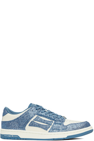 【AMIRI】White&Blue Shimmer Skel Top Low Sneakers White & Blue Shimmer Skel Top Low Sneakers by AMIRI on Sale