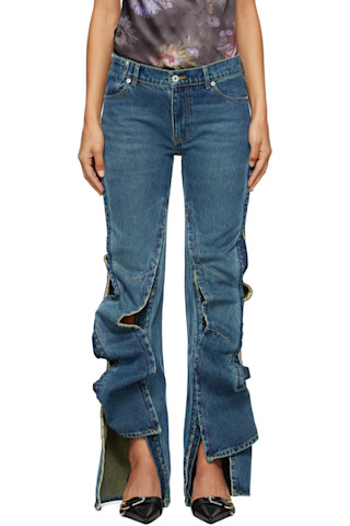 【関税込み】Y/Project ブルー フックアンドアイ スリムジーンズ Blue Hook and Eye Slim Jeans by Y/Project on Sale