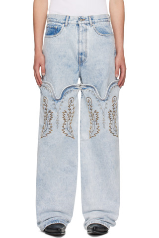 SSENSE Exclusive Blue Maxi Cowboy Cuff Jeans by Y/Project on SSENSE Exclusive Blue Maxi Cowboy Cuff Jeans by Y/Project on