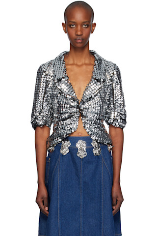 【関税込み】Anna Sui シルバー クロップド ジャケット Anna Suiのシルバー クロップド ジャケットがセール中