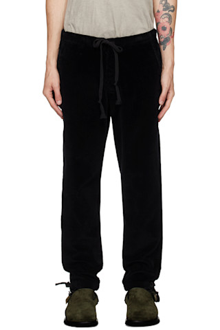Greg Lauren ブラック スクラップワーク タキシード ラウンジ」パンツ Greg Lauren ブラック スクラップワーク タキシード ラウンジ