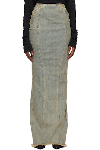 【新品未使用】ENTIRE STUDIOS Channel デニムマキシスカート Entire Studiosのブルー Channel デニム マキシスカートがセール中