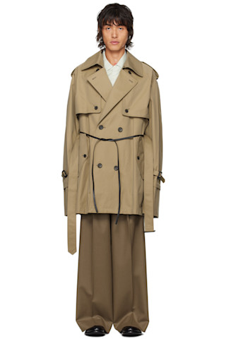 Beige Layered Short Trench Coat by stein on Sale Beige Layered Short Trench Coat by stein on Sale