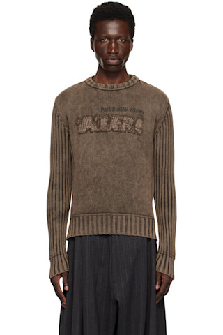 Brown Rib-Knit Sweater by VAQUERA on Sale 