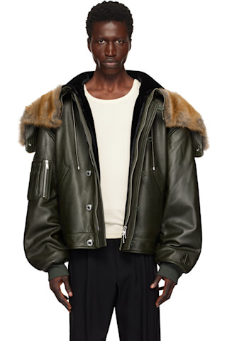 高級感★カッコよくて暖かい!MOOSE KNUCKLES レザー ジャケット Moose Knucklesのグリーン AJR スプリットフード レザー