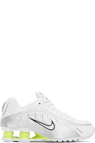 White \u0026 Silver Shox R4 Sneakers by Nike on Sale