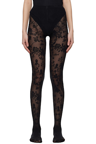 【関税込み】Wolford ブラック Flower タイツ Black Flower Tights by Wolford on Sale