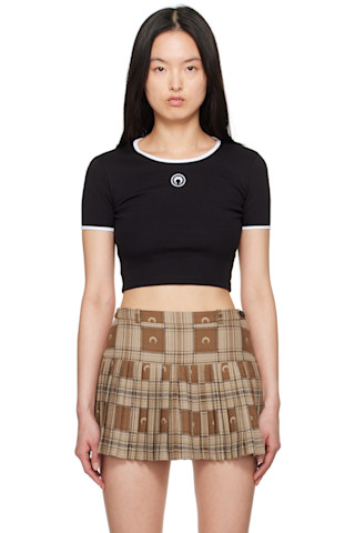 MARINE SERRE ブラック クロップドTシャツ 正規品 MARINE SERRE