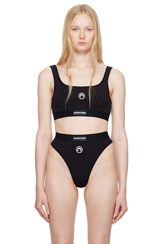 インナー・ルームウェアその他 MARINE SERRE Woman Lingerie Black WUW054CJER0036 BK99 Black Moon Logo Stretched Jersey Sport Bra by Marine Serre