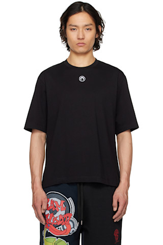 Tシャツ・カットソー MARINE SERRE SS25 (WTS006A CJER0076BG50) Black Organic Cotton Plain T-shirt by Marine Serre on Sale
