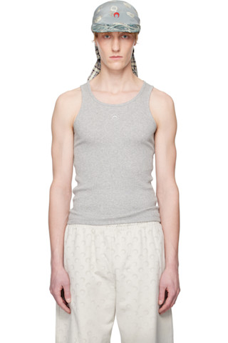 MARINE SERRE　タンクトップ　オーガニックコットン　ロゴ刺繍　ホワイト ロゴ刺繍☆オーガニックコットン【MARINE SERRE】タンクトップ MARINE