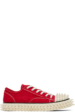 doublet: Red Spiky Canvas Sneakers | SSENSE doublet: Red Spiky Canvas Sneakers | SSENSE