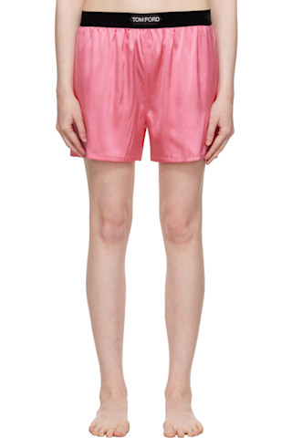 【関税&送料込み】Tom Ford Silk Satin Boxer Shorts TOM FORD: Pink Stretch Silk Satin Boxer Shorts | SSENSE