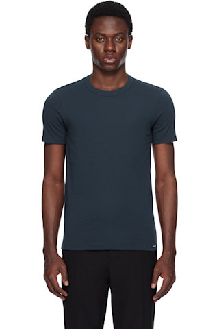 TOM FORD【コットンジャージーTシャツ☆ネイビー】関税送料込 TOM FORD: ネイビー ストレッチ コットンジャージ Tシャツ
