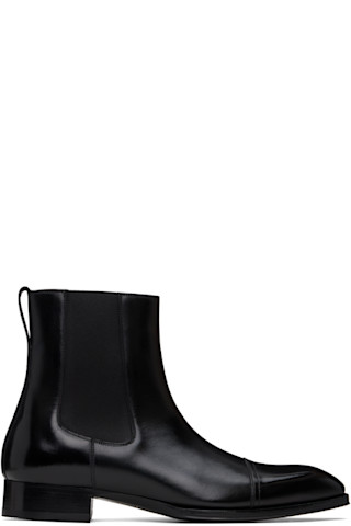 【TOM FORD】Elkan レザー チェルシーブーツ ブラック TOM FORD: ブラック Elkan レザー チェルシーブーツ | SSENSE 日本