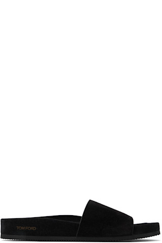 【関税込み】TOM FORD ブラック Wicklow スエード サンダル Black Suede Wicklow Sandals by TOM FORD on Sale