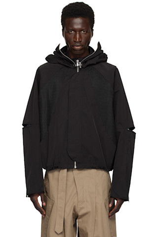 FFFPOSTALSERVICE: Black Parachute Hooded Jacket | SSENSE FFFPOSTALSERVICE: Black Parachute Hooded Jacket | SSENSE