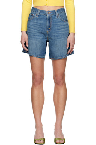 Blue High Rise Baggy Linen+ Lightweight Denim Shorts