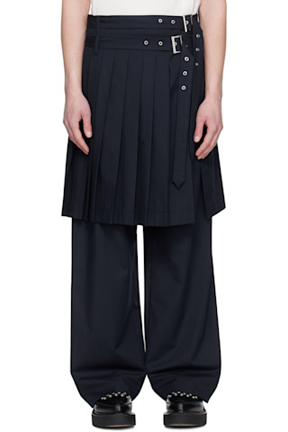 Navy Wide Leg Skouser Trousers by Charles Jeffrey LOVERBOY on Sale