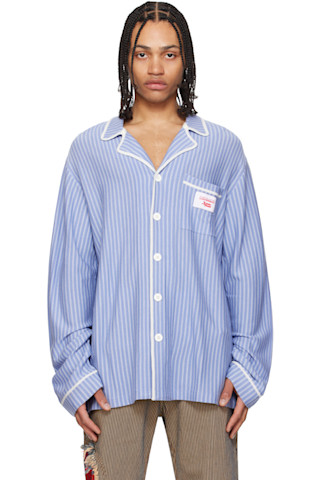 CHARLES JEFFREY LOVERBOY フリルメッシュシャツ　ブルー CHARLES JEFFREY LOVERBOY フリルメッシュシャツ ブルー CHARLES