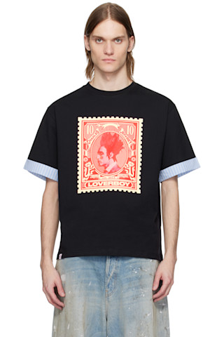 Charles Jeffrey LOVERBOY: Black Turn Up T-Shirt | SSENSE Charles Jeffrey LOVERBOY: Black Turn Up T-Shirt | SSENSE